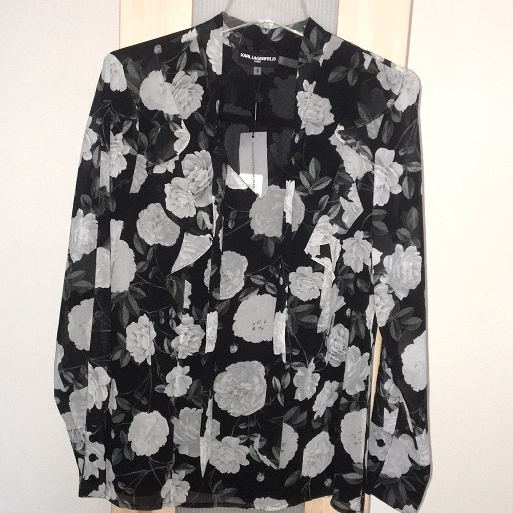 Karl Lagerfeld NWT Floral Tie Blouse - Long Sleeve